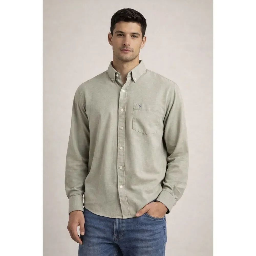 TailorByrd Mens Large Green Button Down Shirt Cotton Blend Casual
